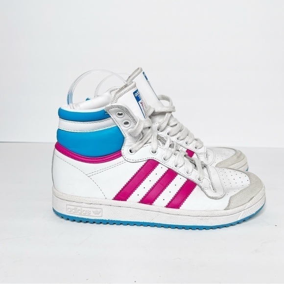adidas Other - Rare Adidas Top Ten Hi Little Kids Style M25301 Pink Blue White Sneakers Sz 3.5